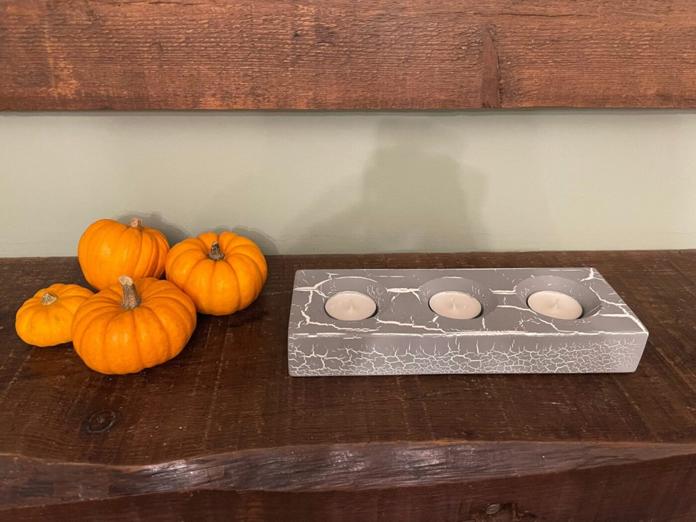 Grey Crackle Tealight Holder (3 Tealights, Reclaimed Wood)