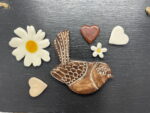 Brown Bird, Hearts & White Flowers Magnet Set of 6 — close-up