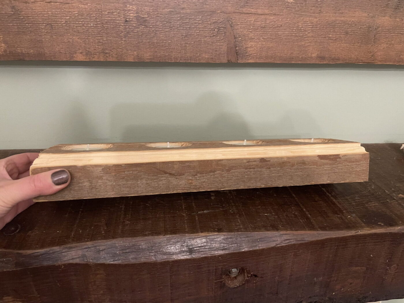 Rustic Advent Tealight Holder (4 Tealights, Reclaimed Timber) — back view