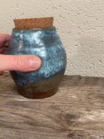 Blue & Brown Aged Coil Pot with Cork Lid — back view
