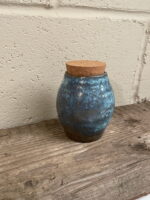 Blue & Brown Aged Coil Pot with Cork Lid — styling detail