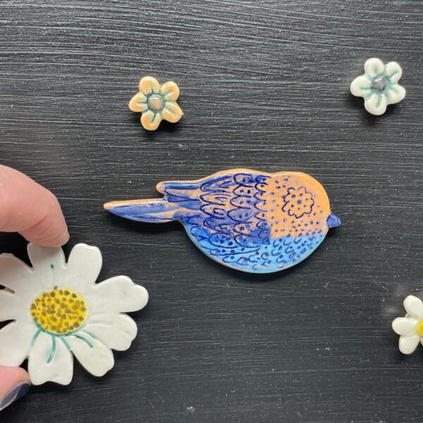 Ceramic Bird & Flowers Magnet Set