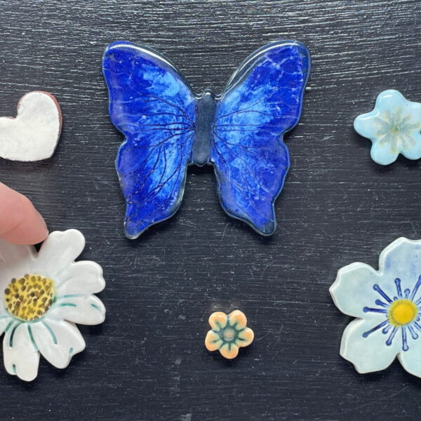 Cobalt Butterfly Magnet Set — Blue, Orange & White Flowers
