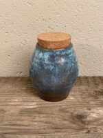 Blue & Brown Aged Coil Pot with Cork Lid — detail view