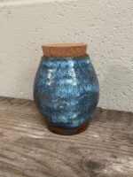 Blue & Brown Aged Coil Pot with Cork Lid — in use