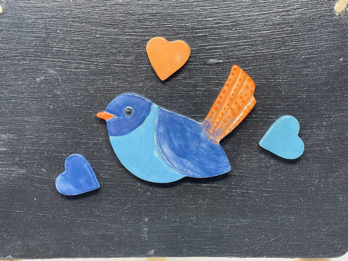 Bird & Three Hearts Ceramic Magnet Set — detail view