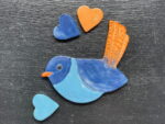 Bird & Three Hearts Ceramic Magnet Set — scale view