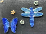 Cobalt Butterfly & Dragonfly Magnet Set with Flowers