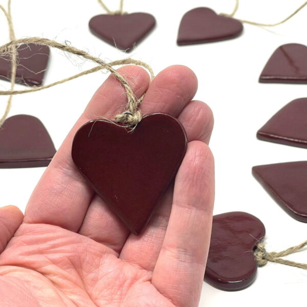 Deep Firebrick Red Ceramic Heart Garland (9 Hearts)