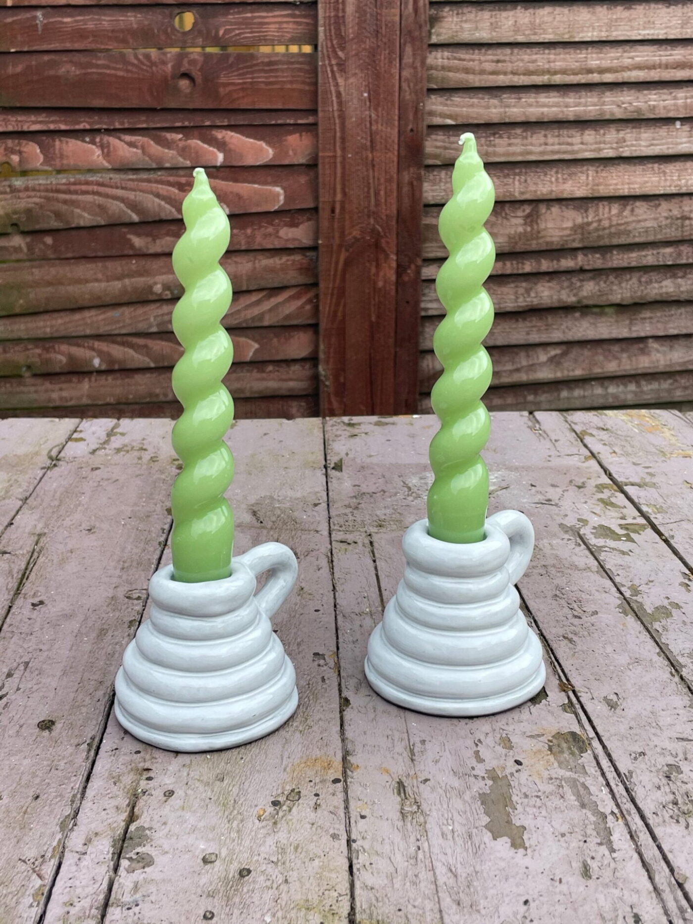 White Ceramic Coiled Candlestick Holder — scale view