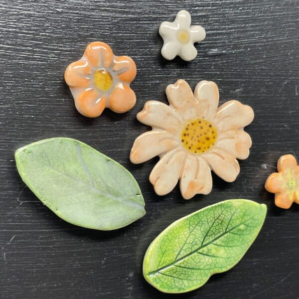 Orange Leaf & Flower Ceramic Magnet Set