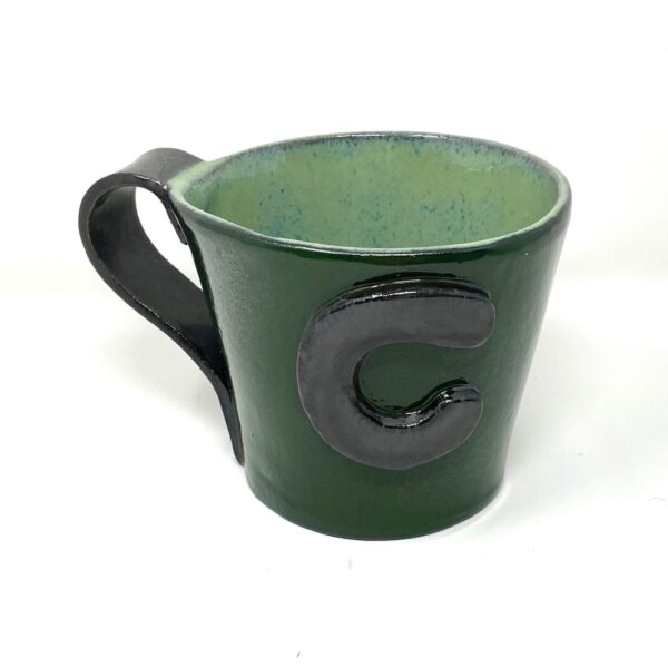XL Ceramic Mug — "C" Initial, Green & Metallic
