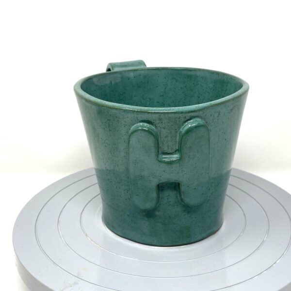 XL Ceramic Mug — "H" Initial, Teal Green
