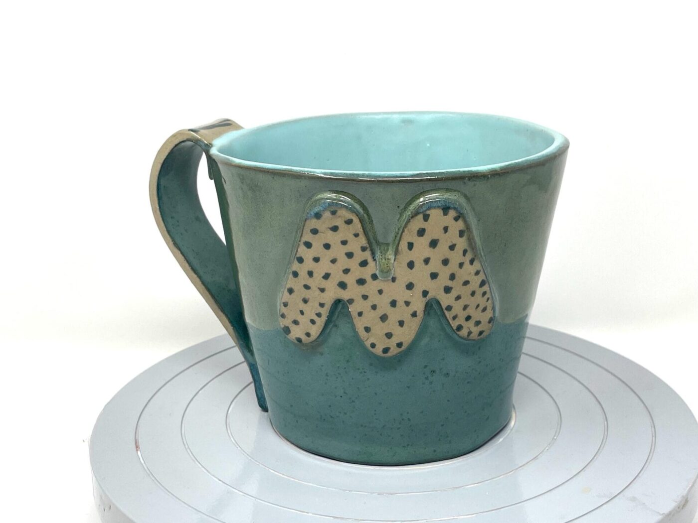XL Ceramic Mug — "M" Initial, Green & Light Blue