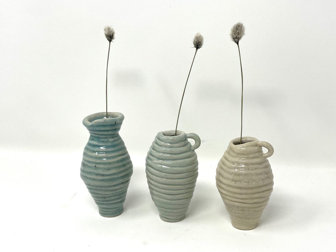 Coiled Mini Vase Trio (Bone, Blue, Teal)