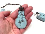 Light Blue Christmas Ceramic Ornaments Set of 3 — close-up