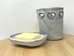 Terracotta Heart Bathroom Set (Dish + Toothbrush Holder) — scale view