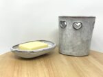 Terracotta Heart Bathroom Set (Dish + Toothbrush Holder) — close-up