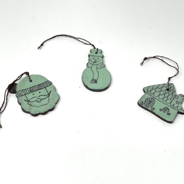 Santa, Snowman & Cottage Christmas Ornaments