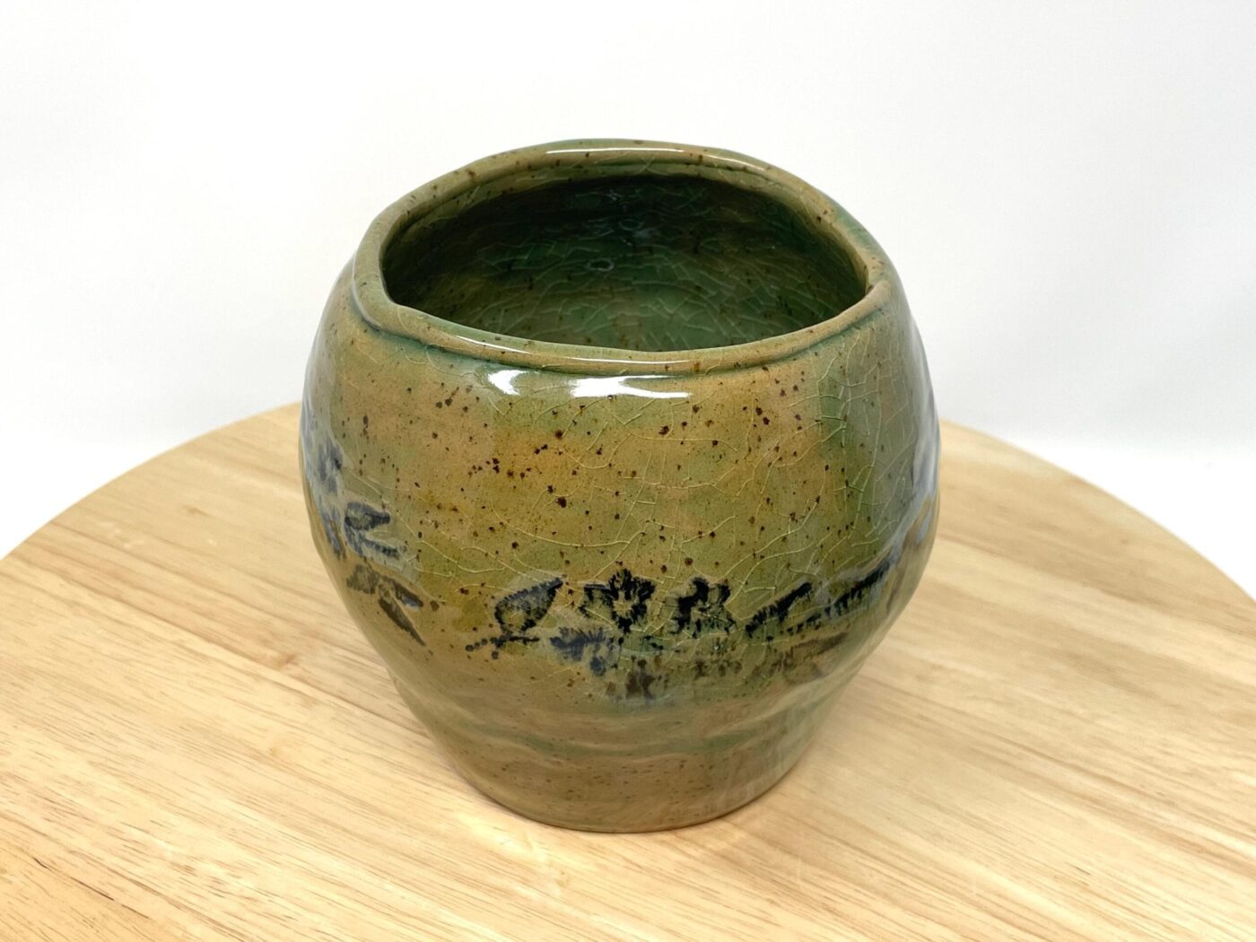 Speckled Yellow Coiled Vase with Crackle Glaze — side view