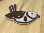 Hanging Ceramic Bird — Terracotta & White Glaze (Hearts) — scale view