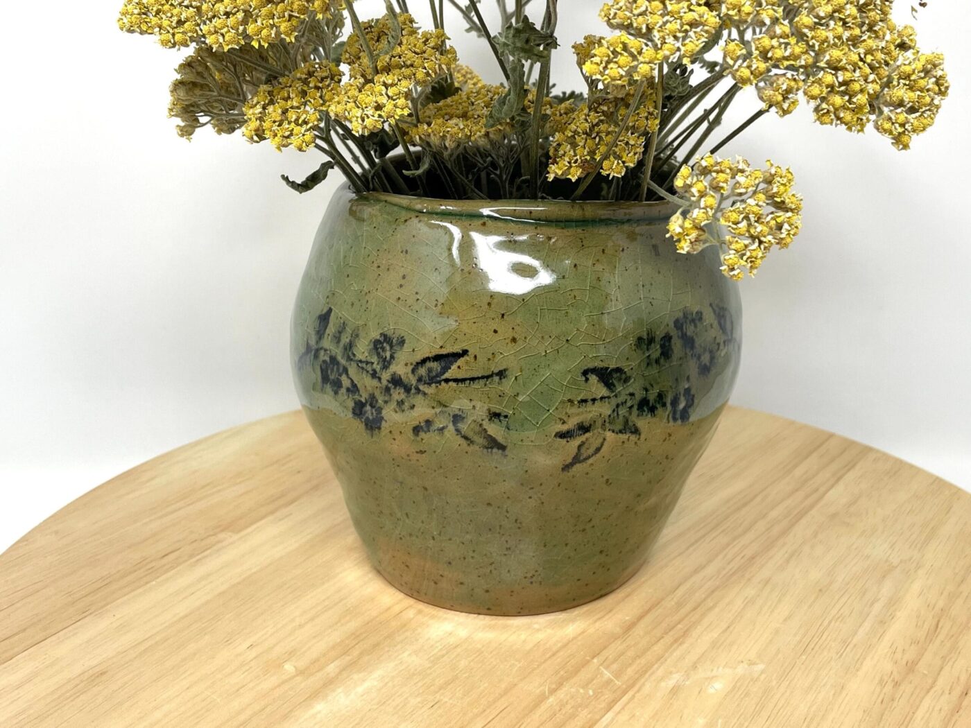Speckled Yellow Coiled Vase with Crackle Glaze — alternate angle