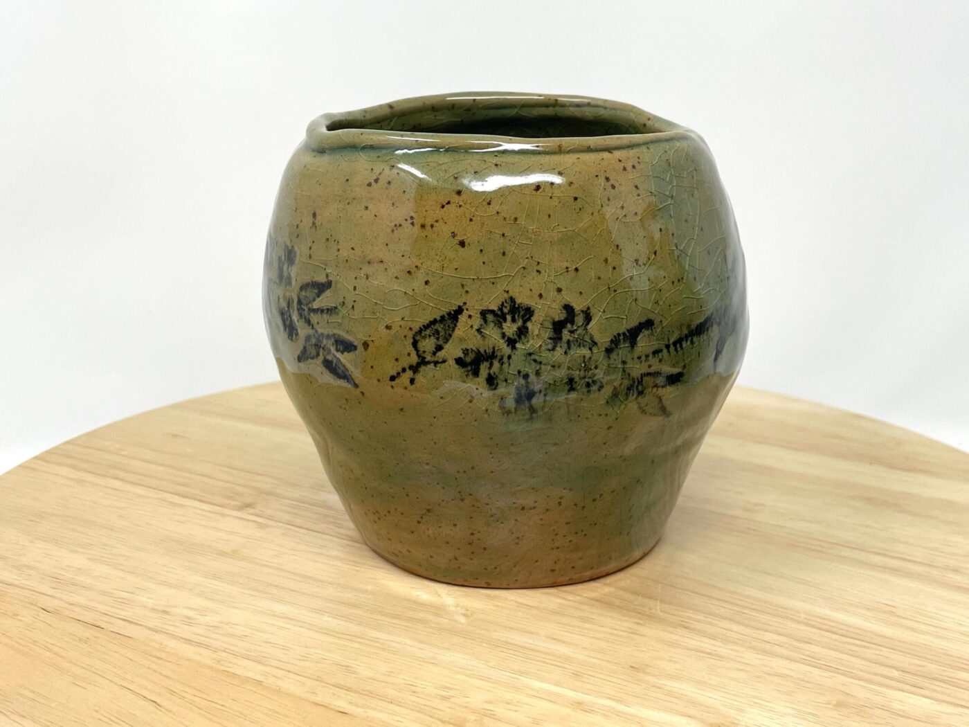 Speckled Yellow Coiled Vase with Crackle Glaze — scale view