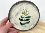 Sgraffito Flower Terracotta Plate — Green & Blue — detail view