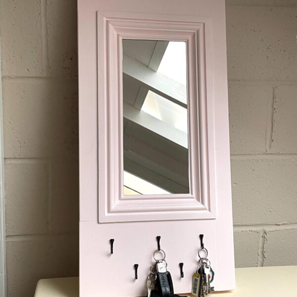 Vintage Door Panel Mirror with Key Hooks (Middleton Pink)