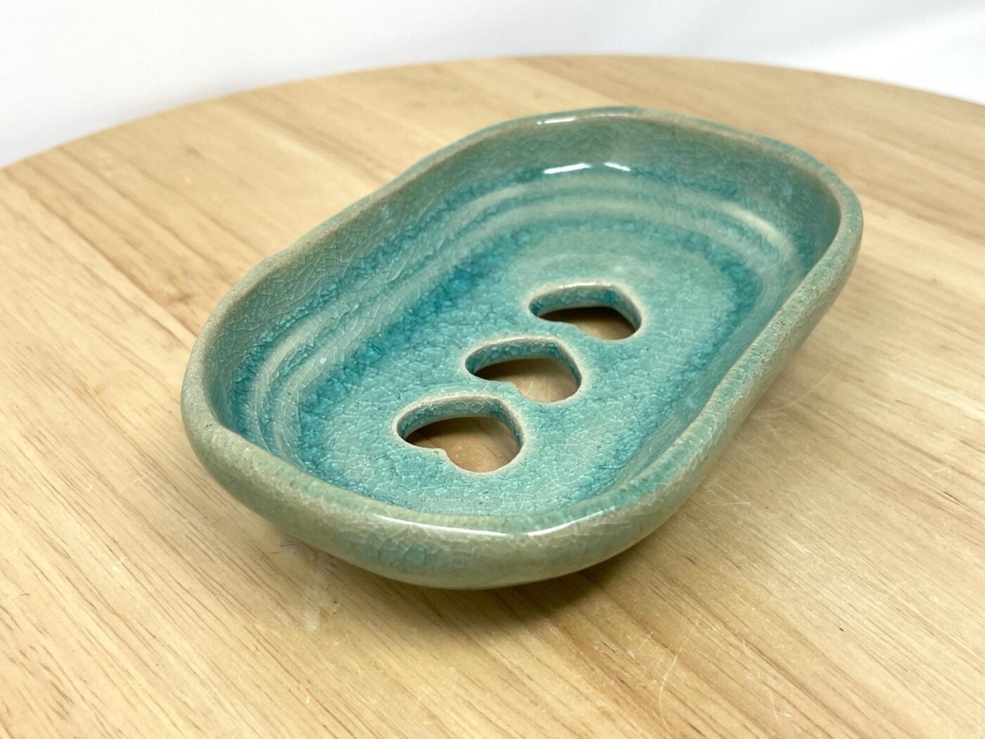 Turquoise Crackle Bathroom Set (Dish + Toothbrush Holder) — in use