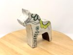 Sgraffito Miniature Dala Horse — side view