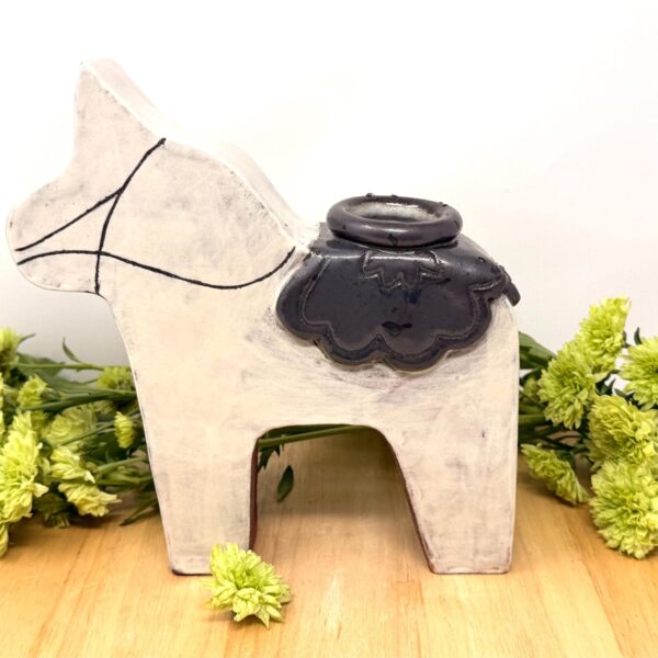 Handmade DALA Horse vase in rustic terracotta with cobalt floral painting