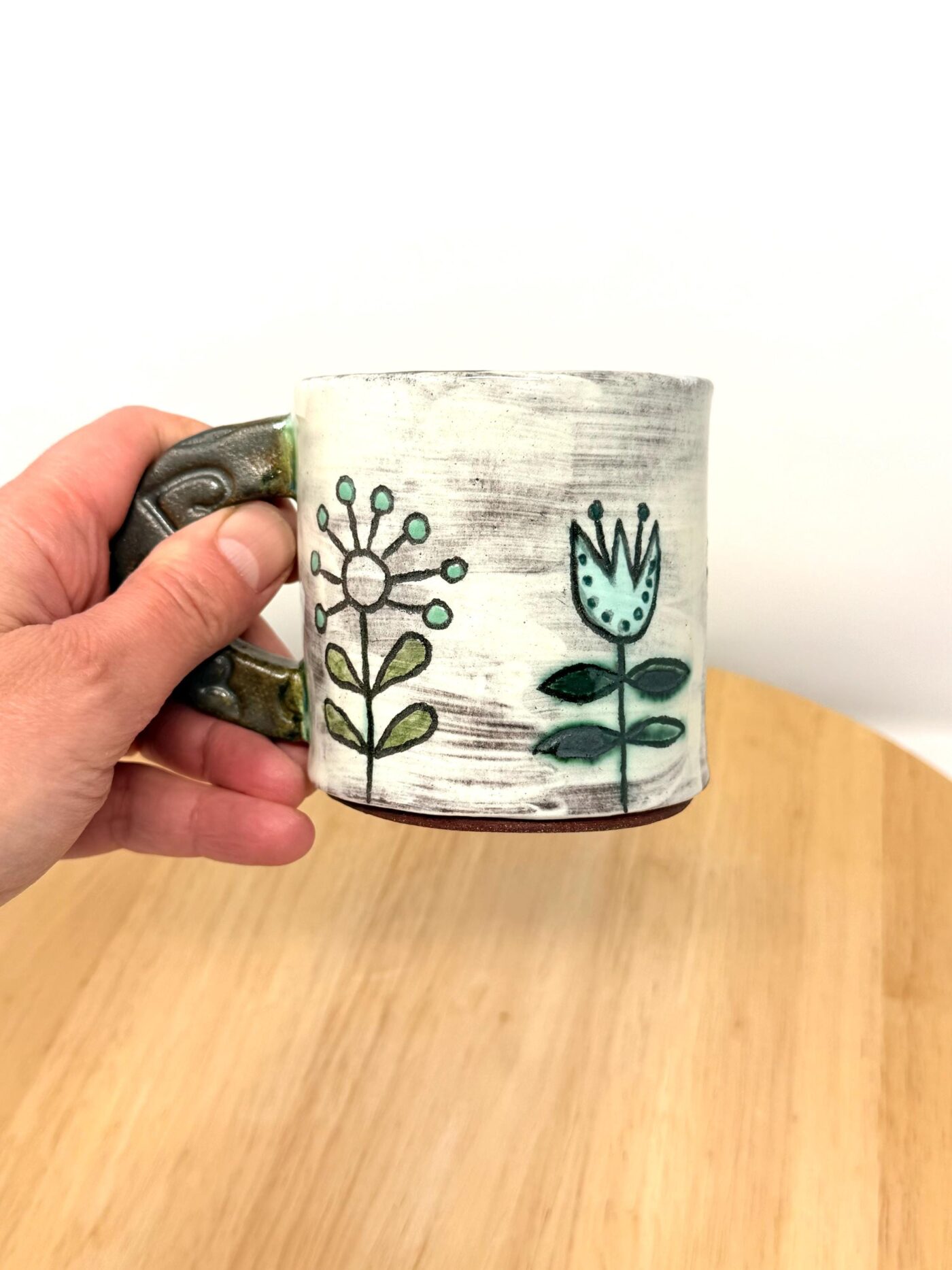 il_fullxfull.8027804635_89n5.jpg Handmade Ceramic Mug – Rustic Terracotta Stoneware, Sgraffito Folk Flower Design (1 of 18) -- Fabode Ceramics
