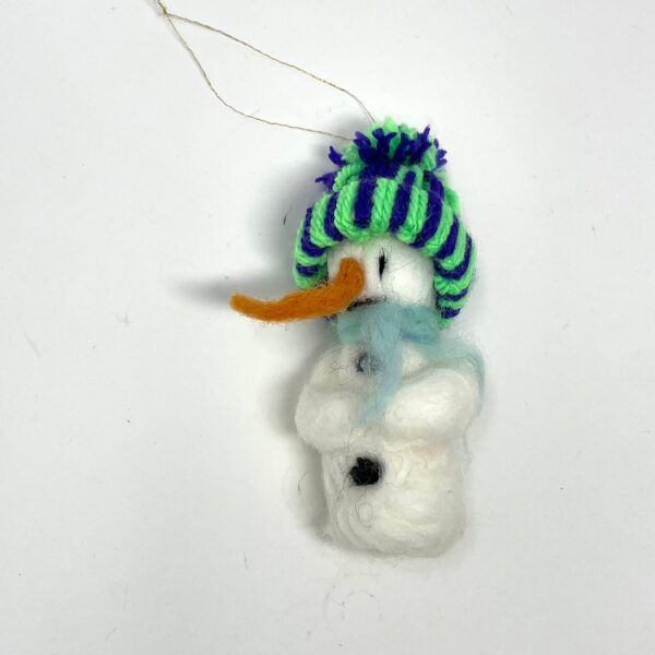 Mini wool needle felted snowman hanging Christmas ornaments (1 of 10) -- Fabode Ceramics