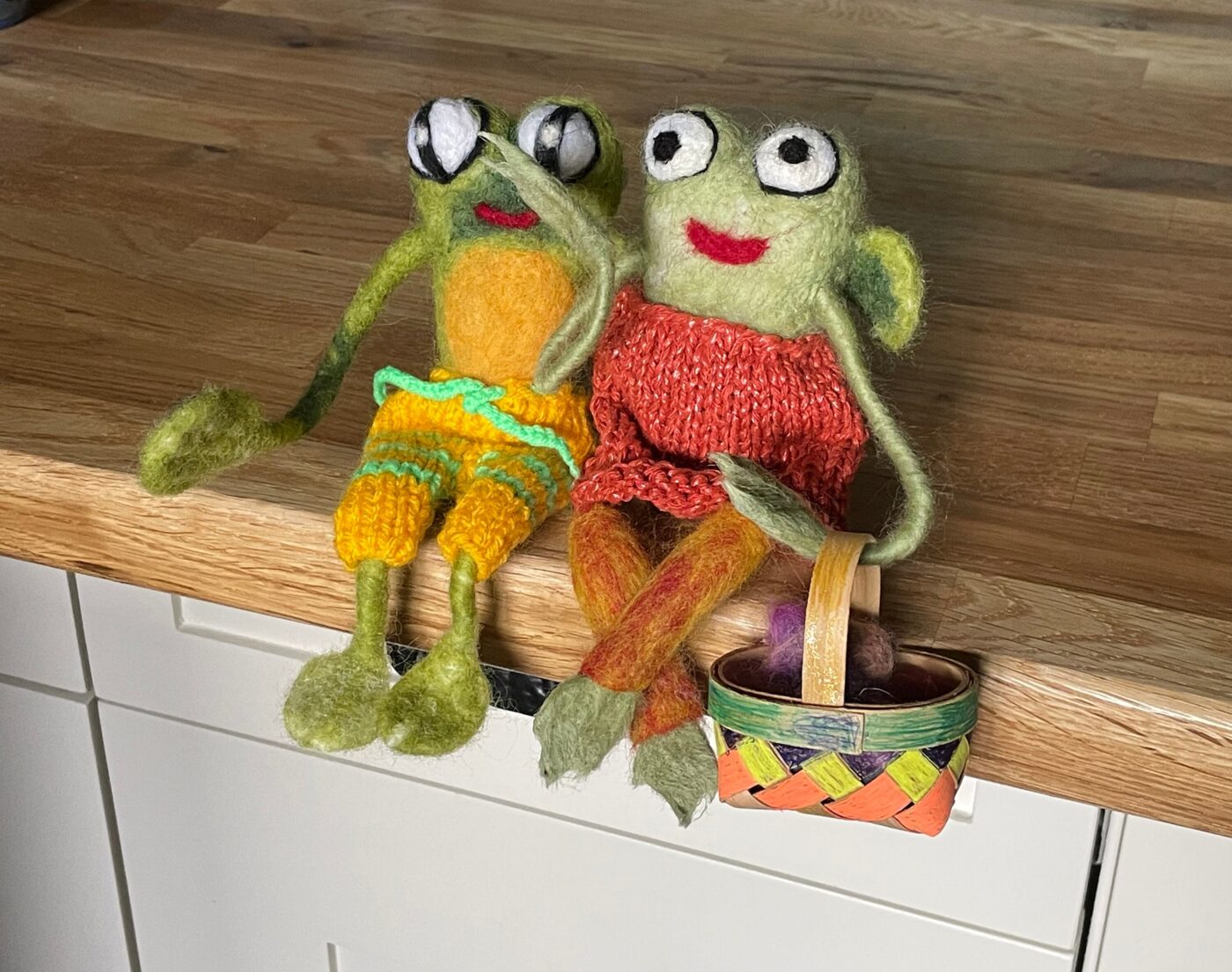 Needle Felted Frog Doll with Long Legs and Knitted Shorts | Whimsical Wool Sculpture (5 of 14) -- Fabode Ceramics
