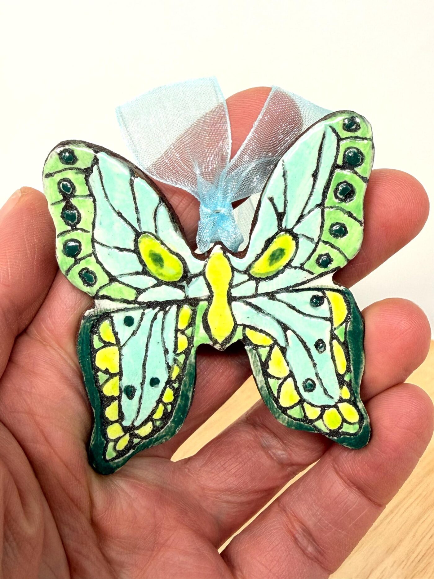 Handmade Ceramic Butterfly Ornament – Folk Art Hanging Decoration (1 of 10) -- Fabode Ceramics